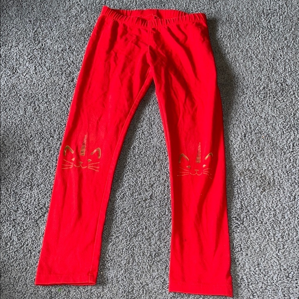 Cat & Jack Red Leggings with Gold Cat Unicorn Design